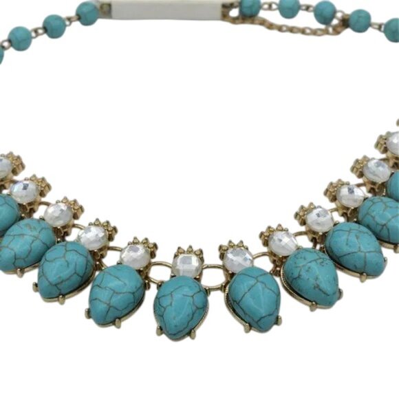 NW Faux Turquoise Rhinestone Necklace & Earring Set - Picture 2 of 5